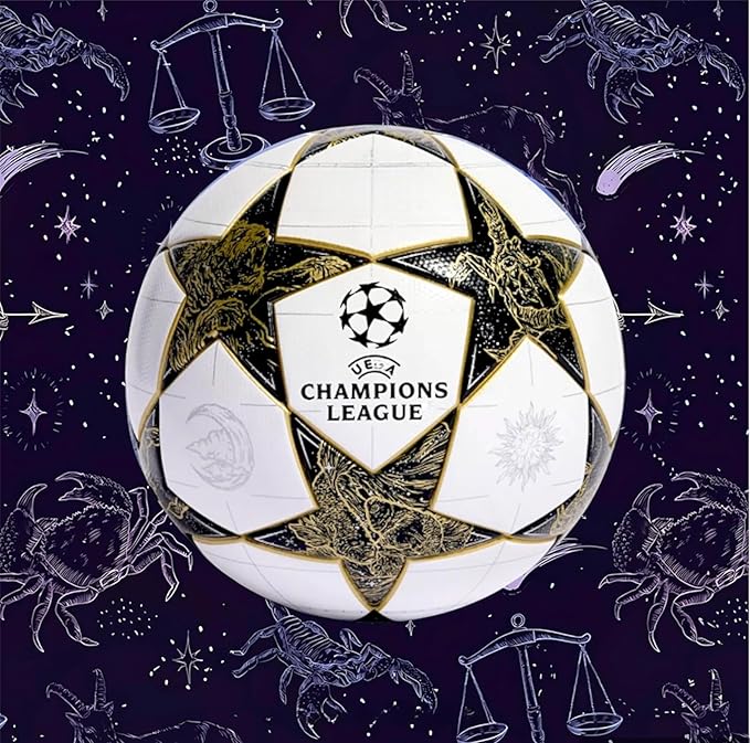 GK Champions League Soccer Ball Size 5 | Thermal Bonded PU Football – Durable Match & Training Ball (Scorpion Black Gold)