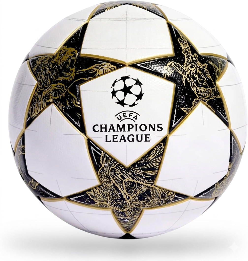 GK Champions League Soccer Ball Size 5 | Thermal Bonded PU Football – Durable Match & Training Ball (Scorpion Black Gold)