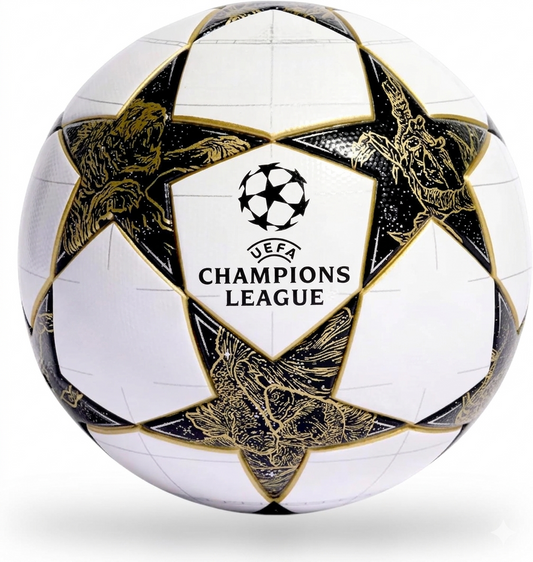 GK Champions League Soccer Ball Size 5 | Thermal Bonded PU Football – Durable Match & Training Ball (Scorpion Black Gold)
