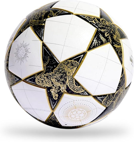 GK Champions League Soccer Ball Size 5 | Thermal Bonded PU Football – Durable Match & Training Ball (Scorpion Black Gold)